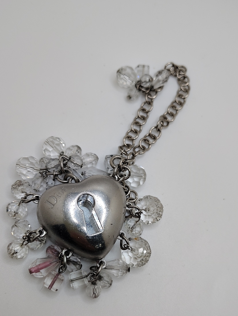 Vtg Christian Dior Pretty Charms Jewel Bag Silver Heart Padlock Purse Charm